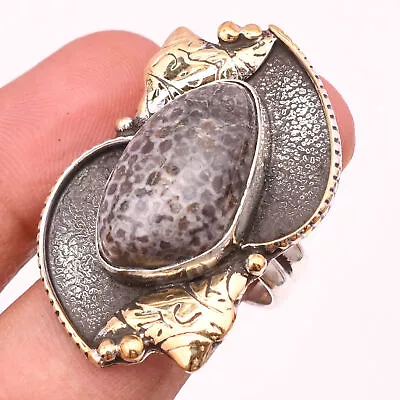 Stingray Coral Gemstone 925 Sterling Silver Handmade Jewelry Ring Size 7 • $13.44