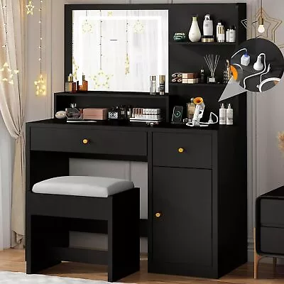 37  Vanity Desk With Mirror Stool  Power Outlet  Drawers And 3 Lighting Modes • $222.29