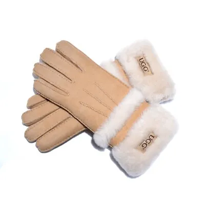 UGG Double Cuff Sheepskin Gloves Womens Windproof Outdoor Sheepskin Wool Mittens • £45.87