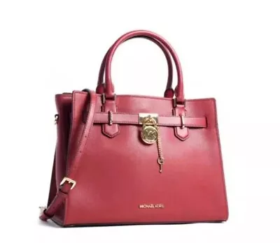 Michael Kors Hamilton Medium Satchel Leather Shoulder Bag Handbag In Dark Cherry • $129