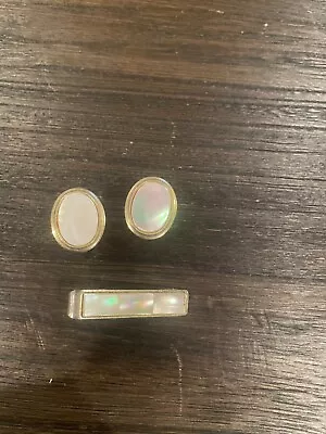 Vintage Mother If Pearl Tie Clip And Cuff Link Set • $4
