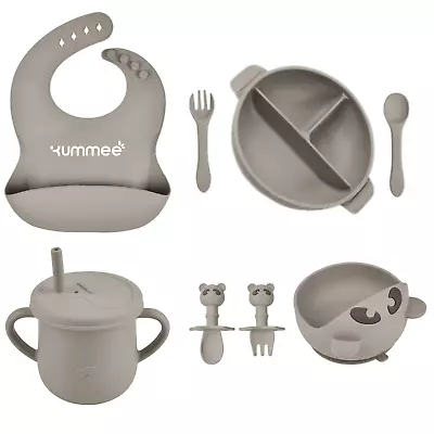 Baby Weaning / Toddler Feeding Set | 8PC | GREY | Suction Plate Bowl Cup Cutlery • £17.99