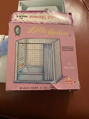 Vintage Dollhouse Miniature Marx Little Hostess Blue Tub And Shower In Box • $20