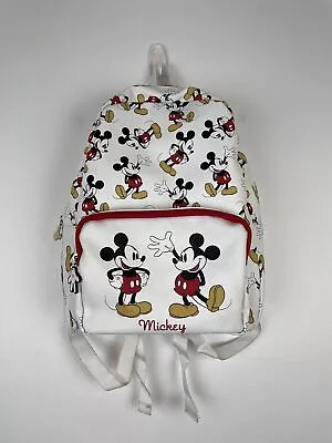 Disney Primark White Faux Leather Backpack Mickey Mouse School Bag Pockets • £15