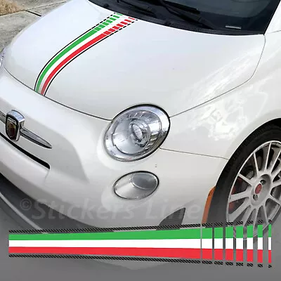 Sticker Bonnet Fiat 500 595 695 Abarth Italian Tricolour + Effect Carbon • $46.95