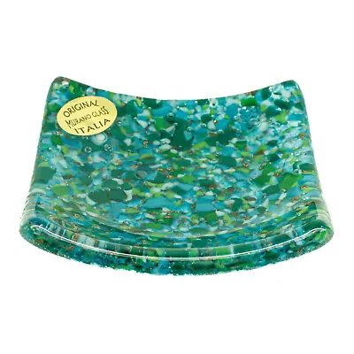 Murano Glass Ring Tray Plate Green Blue Square Millefiori Venice 8.5cm • $24.81