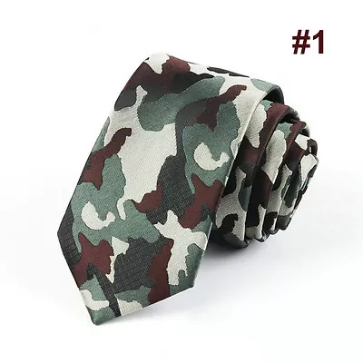 Men Skinny Camouflage Army Green Neckties Camo Military Polyester Party Ties  • $8.95