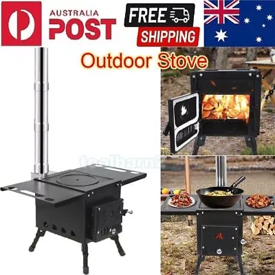 Portable Wood Burning Stove Camp Tent With Chimney Pipe For Heating Cooking AU • $122