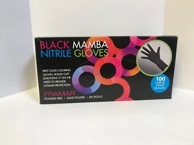 $38.95 • Buy Framar Black Mamba Nitrile Gloves - 100 Pack Large