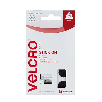 VELCRO® Brand Hook & Loop Stick On Coins - 16mm Black Or White - 16 Sets • £2.49