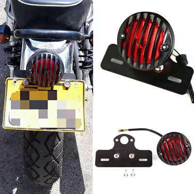 Black Round Motorcycle Tail Brake Light License Plate For Harley Bobber Chopper • $24.29