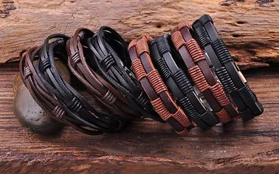 Lot 8pcs Surfer Hemp Leather Handmade Mens Bangle Bracelet Cuff Wrist Wrap New • £11.98