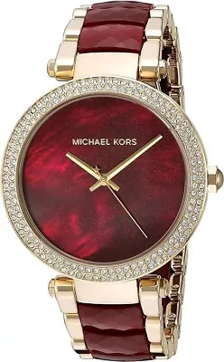 New Michael Kors MK6427 39mm Parker Red Chronograph And Gold Women's Watch • $99.99