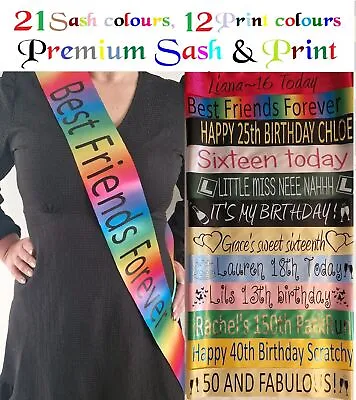 Personalised Birthday Sash / Hen Party Sashes /16th/18th/21st/30th/40th Any Text • £2.49