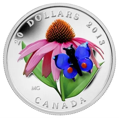 1 Oz Silver Coin 2013 Canada Glass Purple Coneflower & Eastern Tailed Butterfly • $158