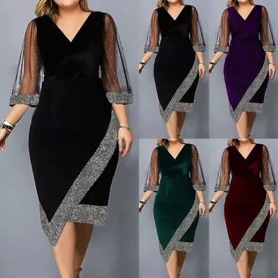 M-5XL Plus Size Women Mesh Midi Dress Ladies Evening Cocktail Party Gown Vestido • $20.99