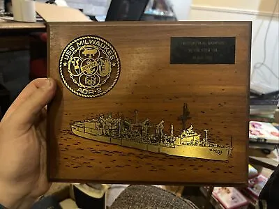 Vintage US Navy Wooden Plaque USS Milwaukee AOR-2 • $39.99