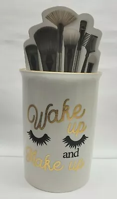 CERAMIC MAKEUP BRUSH HOLDER STORAGE COSMETICS CUP  Wake Up And Make Up - NEW • $7.49