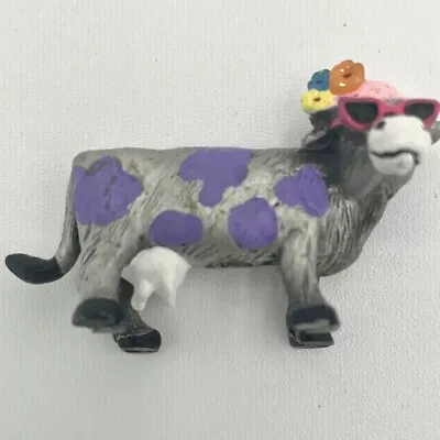 Pewter Cow Figurine Farm Animal Miniature Collectible Hat Sunglasses Purple • $4.99