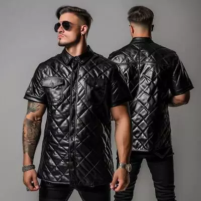 Men Black Leather Padded Half Sleeve Shirt Genuine Lambskin Leather Jacket • $109.69