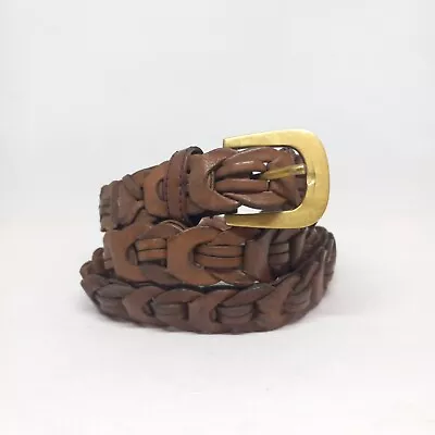 Vintage Men Woven Braided Leather Belt-Brass Buckle-Made In India-Adjustable • $24.99