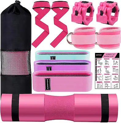 Barbell Pad Set 11 Pcs Squat For Hip Thrusts Pink • £36.62