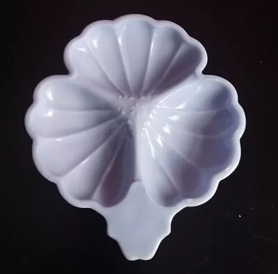 Vintage Blue Milk Glass Clover Leaf Divided Relish Candy Jeannette Glass Dish • $22