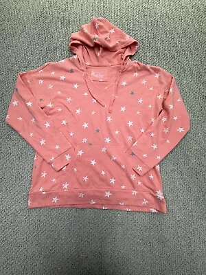 Sonoma Womens Long Sleeve Shirt With Hood And ⭐️  Size L Peach With Stars • $15.88