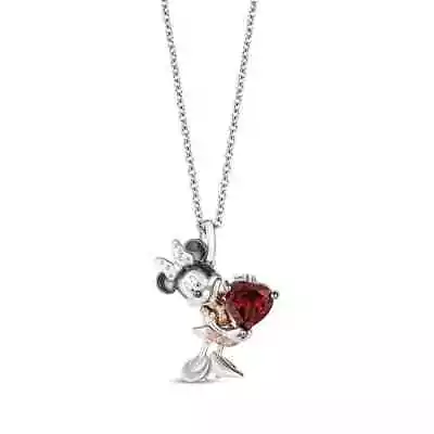 Minnie Mouse Pendant Necklace In Solid Sterling Silver Simulated Red Garnet • $48