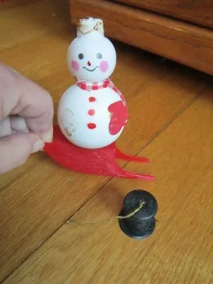 Vintage Snowman Ornament Christmas Plastic On Sled NEEDS GLUE 1979 Made In USA • $12.95