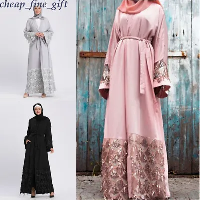 Women Sequin Dress Kimono Cardigan Dubai Tunic Gown Hijab Muslim Long Abaya Lot • $39.10