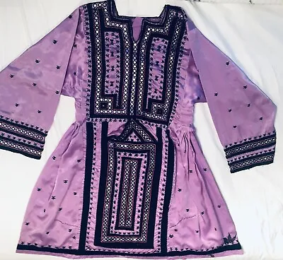 Vintage Lavender Satin Balochi Tribal Dress Lavish Embroidery With Mirrors • $34