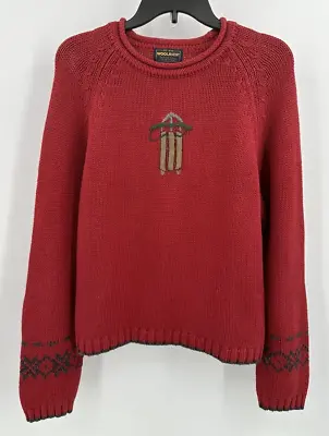 WOOLRICH OLD FASHIONED SLED SWEATER Women's Size Medium Red Roll Neck Vintage • $18.25