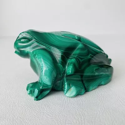 445G Natural Solid Carved Green Malachite Frog Figurine Paperweight • $134.99