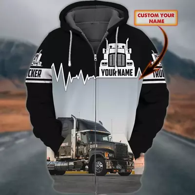 Love Truck - Personalized Name 3D Zipper Hoodie Birthday Gift For Trucker Truc • $41.99