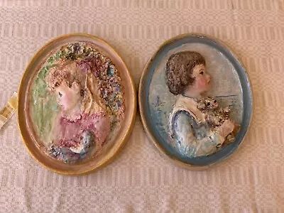 Mary Lou Manning Wall Plaque Girl With Doll Oval Relief Art Rare Picture Ceramic • $47