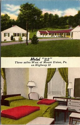 Linen Postcard Motel 22 On Highway 22 In Mount Union Pennsylvania • $8