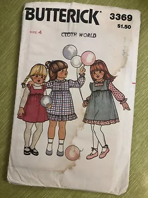 $1.69 • Buy Vintage Sewing Pattern Butterick 3369 Girls Jumpers/Dresses, Child Size 4, CUT