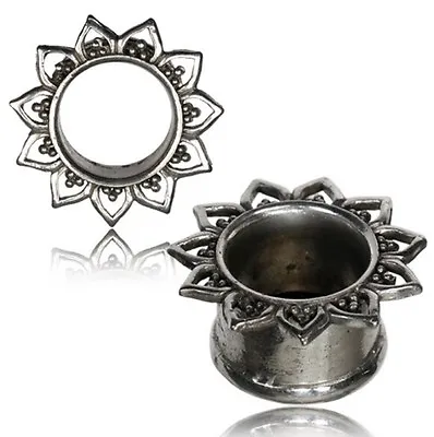 White Brass Antiqued Lotus Leaf Flower Tunnels Plugs Tribal Gauges Plug Gauge • $19.90