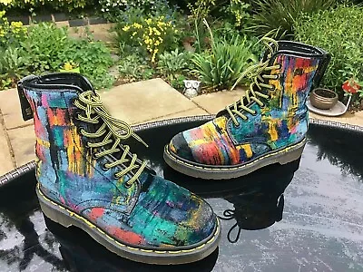 Dr. Martens Vintage 1460 Blue Multi Velvet 8-eye Boots UK 3 EU 36 England RARE • £179.99