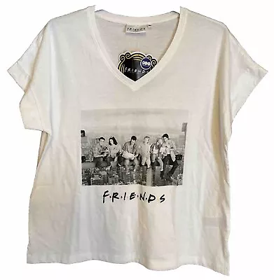 Friends T-Shirt Official Warner Bros White V Neck Print & Embroidered XL NEW • £19.99