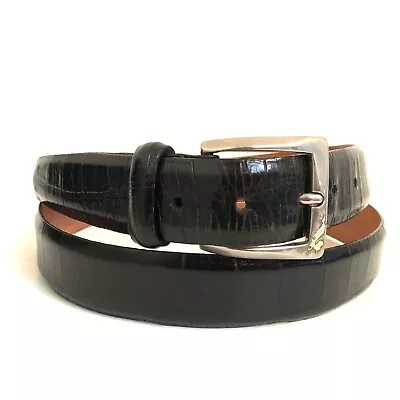 MARTIN DINGMAN Black Alligator Grain Italian Calfskin Leather Belt - 38 • $24.99