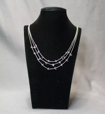 Quoc QT Sterling Liquid Silver 3-Strand Amethyst Chip Bead Beaded Necklace 24  • $48.75