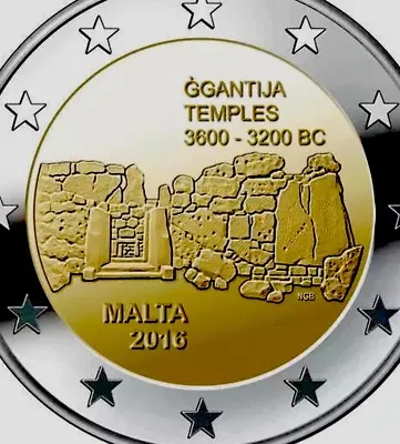 Malta 🇲🇹Coin 2€ Euro 2016 Commemorative Ggantija Ruins Temple Pre-historic UNC • $7.40