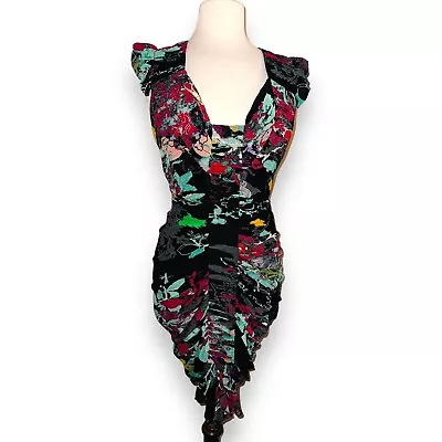 Q2 Zac Posen Dress Mini Silk Size 10 Women's Banded Ruffle Sleeve • $75