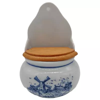 Vintage Teleflora Salt Box Blue And White Windmill Wall Hang Or Countertop  • $19.99