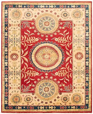 Traditional Hand-Knotted Geometric Carpet 7'10  X 9'9  Wool Area Rug • $1049.40