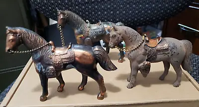 Vintage Cast Metal Horse Figurines Bronze/Copper Finish - Set Of 3 • $29.99