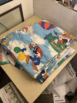 Vintage Disney Mickey Mouse Air Mobile Twin Blanket Bed Spread Blue Clouds • $34.99