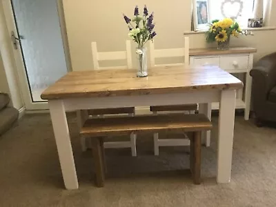 Farmhouse Style Rustic Dining Table 2 Chairs And A Bench • £375